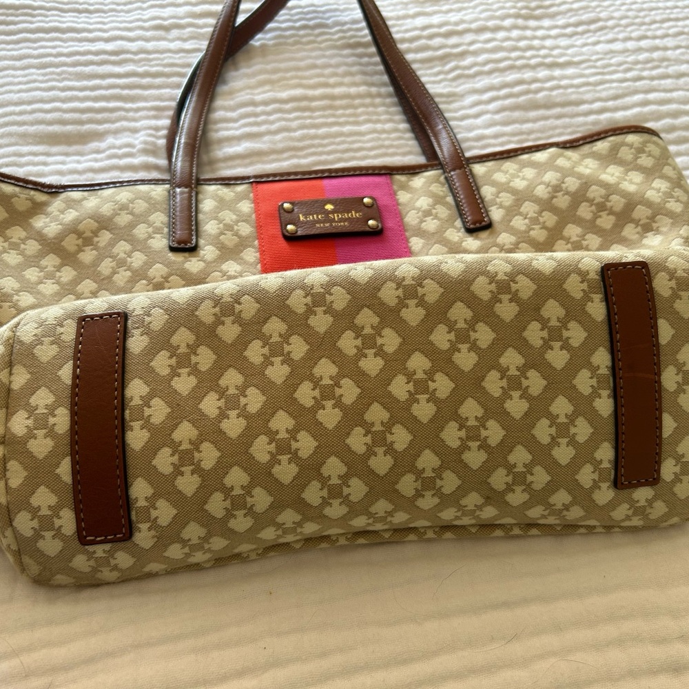 Kate Spade Tan Tote with Pink and Red Stripes - Picture 2 of 6